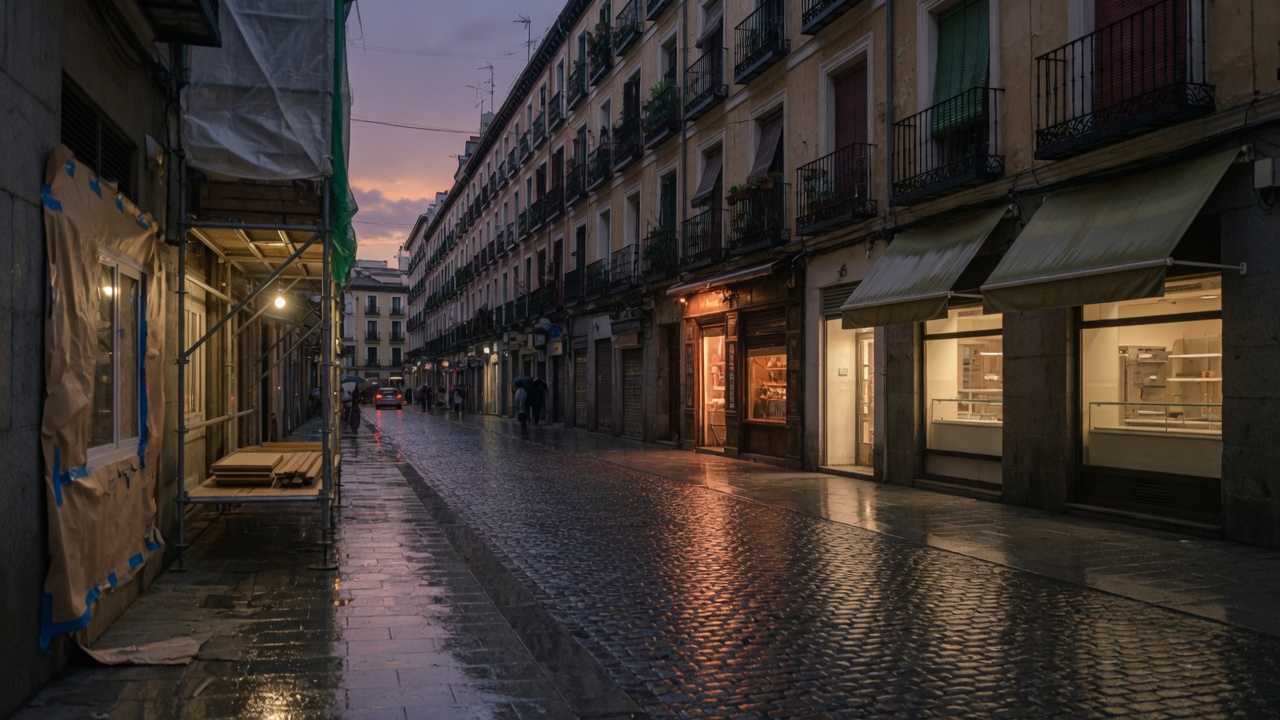 Calle de Madrid con locales en reforma